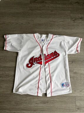 Russell Athletic Cleveland Indians White Jersey with Blue and Red Logo Patch
